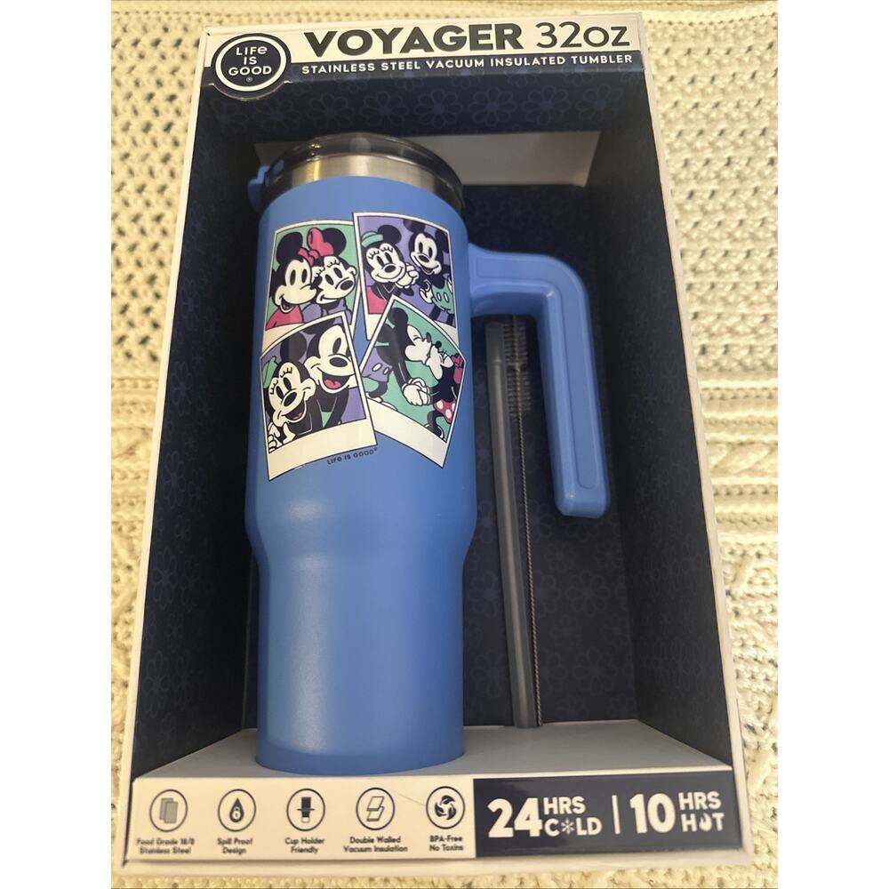 Life is Good Disney Voyager 32 oz. Stainless Tumbler Blue: Straw Lid Brush - NEW
